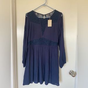 NWT Doe & Rae navy long sleeved shirt dress